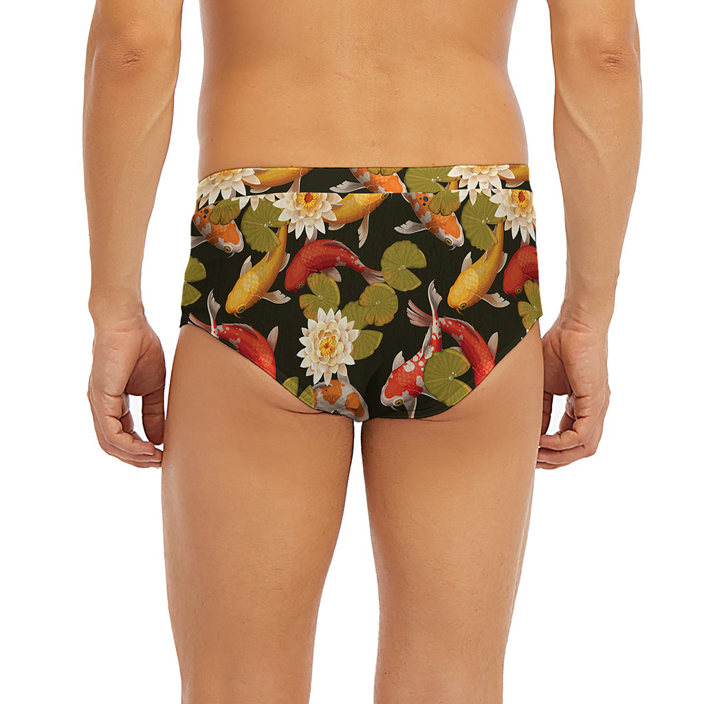 Koi Carp And Lotus Pattern Print Men's Briefs