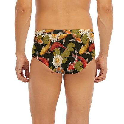 Koi Carp And Lotus Pattern Print Men's Briefs