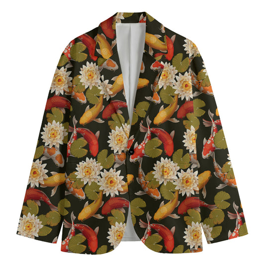 Koi Carp And Lotus Pattern Print Men's Cotton Blazer