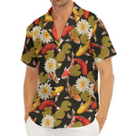 Koi Carp And Lotus Pattern Print Men's Deep V-Neck Shirt