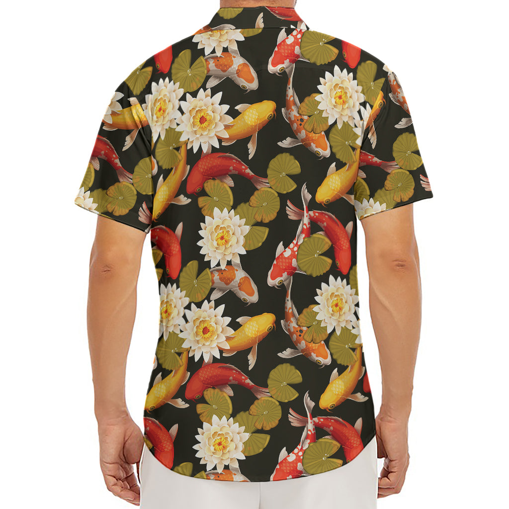 Koi Carp And Lotus Pattern Print Men's Deep V-Neck Shirt