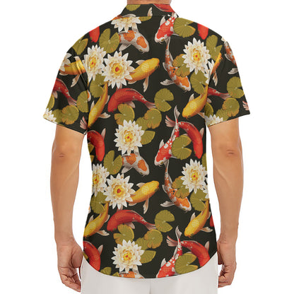Koi Carp And Lotus Pattern Print Men's Deep V-Neck Shirt