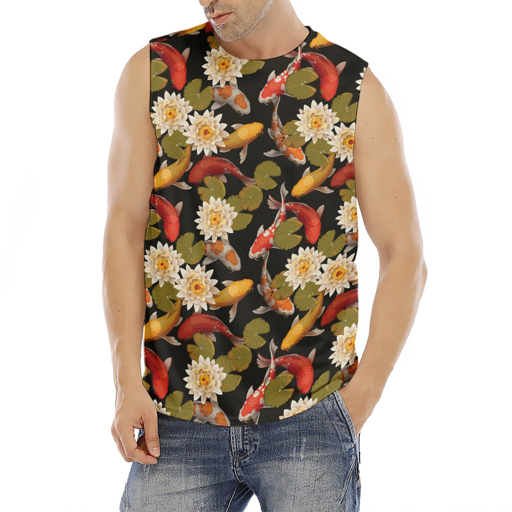 Koi Carp And Lotus Pattern Print Men's Fitness Tank Top