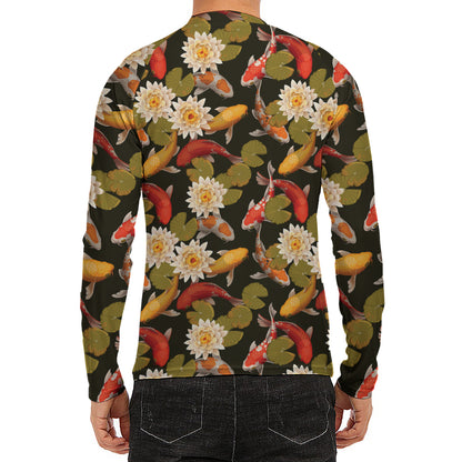 Koi Carp And Lotus Pattern Print Men's Long Sleeve Rash Guard