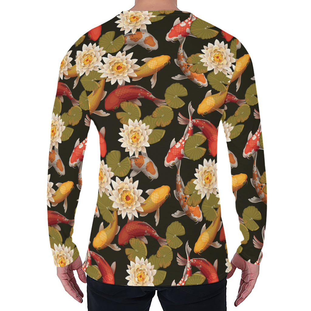 Koi Carp And Lotus Pattern Print Men's Long Sleeve T-Shirt