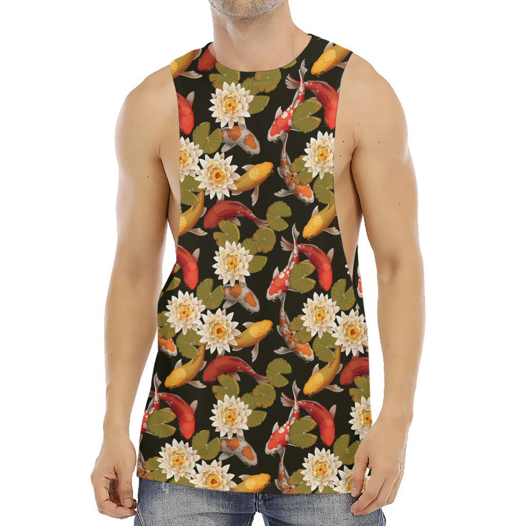 Koi Carp And Lotus Pattern Print Men's Muscle Tank Top