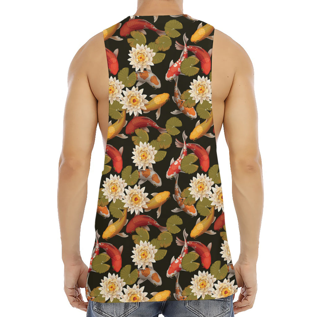 Koi Carp And Lotus Pattern Print Men's Muscle Tank Top