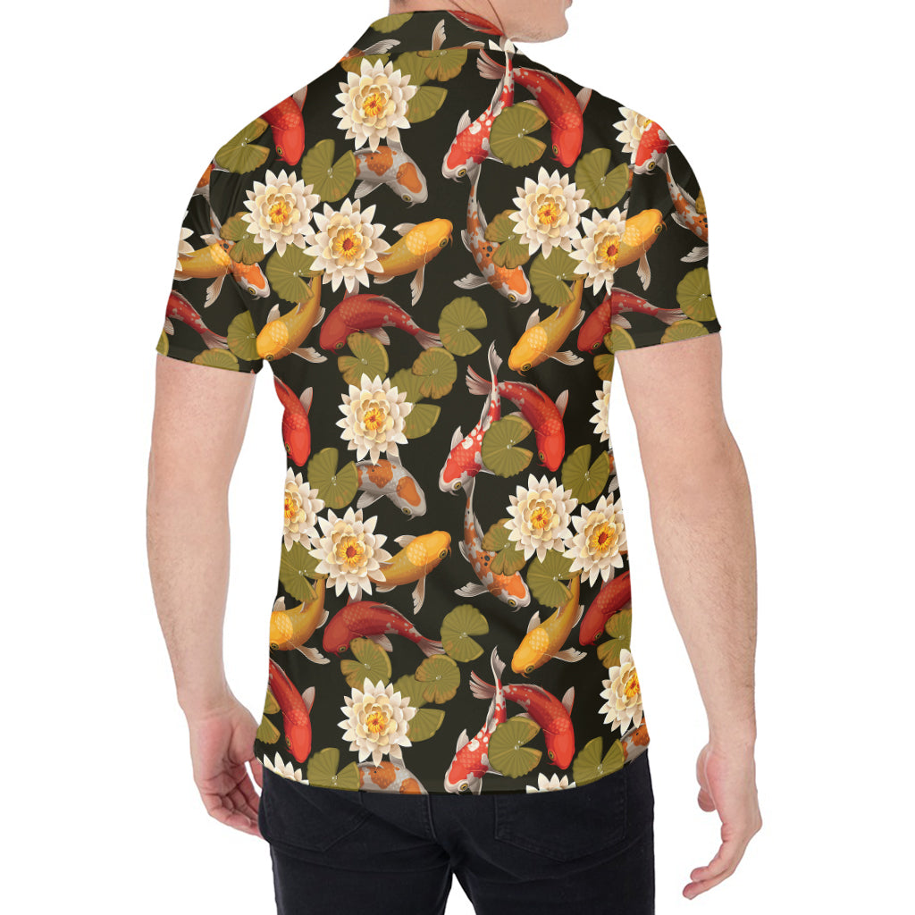 Koi Carp And Lotus Pattern Print Men's Shirt