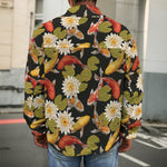 Koi Carp And Lotus Pattern Print Men's Shirt Jacket