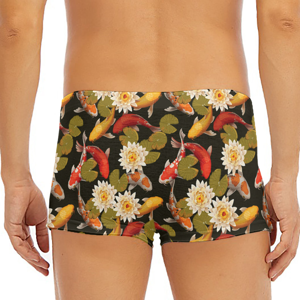 Koi Carp And Lotus Pattern Print Men's Short Boxer Briefs