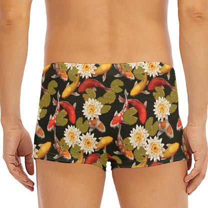 Koi Carp And Lotus Pattern Print Men's Short Boxer Briefs
