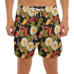 Koi Carp And Lotus Pattern Print Men's Split Running Shorts