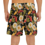 Koi Carp And Lotus Pattern Print Men's Split Running Shorts