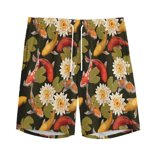 Koi Carp And Lotus Pattern Print Men's Sports Shorts