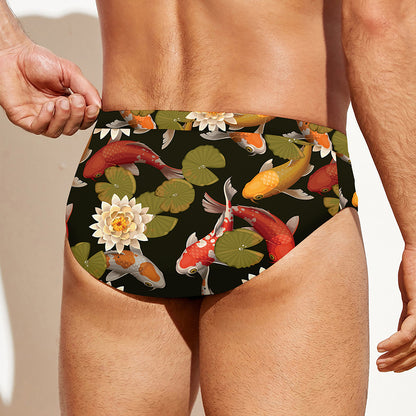 Koi Carp And Lotus Pattern Print Men's Swim Briefs