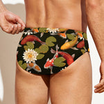 Koi Carp And Lotus Pattern Print Men's Swim Briefs