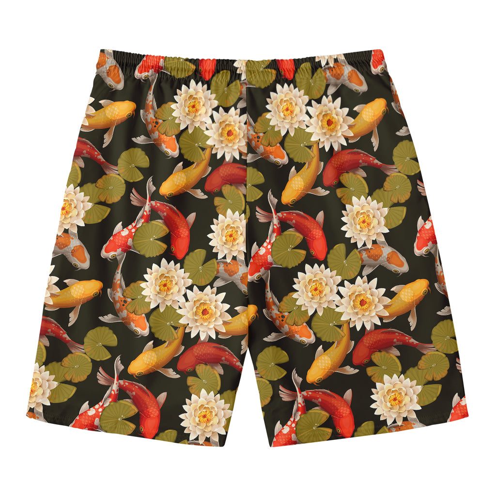 Koi Carp And Lotus Pattern Print Men's Swim Trunks