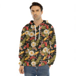 Koi Carp And Lotus Pattern Print Men's Velvet Pullover Hoodie