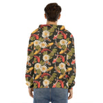 Koi Carp And Lotus Pattern Print Men's Velvet Pullover Hoodie