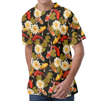 Koi Carp And Lotus Pattern Print Men's Velvet T-Shirt