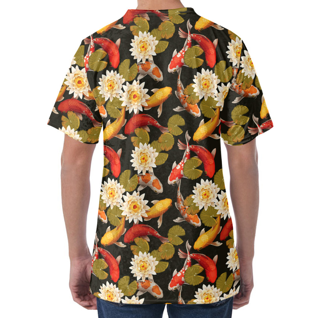Koi Carp And Lotus Pattern Print Men's Velvet T-Shirt