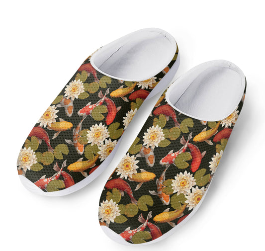 Koi Carp And Lotus Pattern Print Mesh Casual Shoes