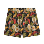 Koi Carp And Lotus Pattern Print Mesh Shorts