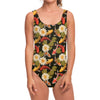 Koi Carp And Lotus Pattern Print One Piece Swimsuit