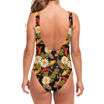 Koi Carp And Lotus Pattern Print One Piece Swimsuit