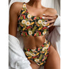 Koi Carp And Lotus Pattern Print One Shoulder Bikini Top