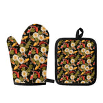 Koi Carp And Lotus Pattern Print Oven Mitt And Pot Holder Set