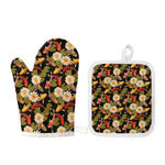 Koi Carp And Lotus Pattern Print Oven Mitt And Pot Holder Set