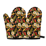 Koi Carp And Lotus Pattern Print Oven Mitts