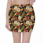 Koi Carp And Lotus Pattern Print Pencil Mini Skirt