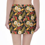 Koi Carp And Lotus Pattern Print Pencil Mini Skirt