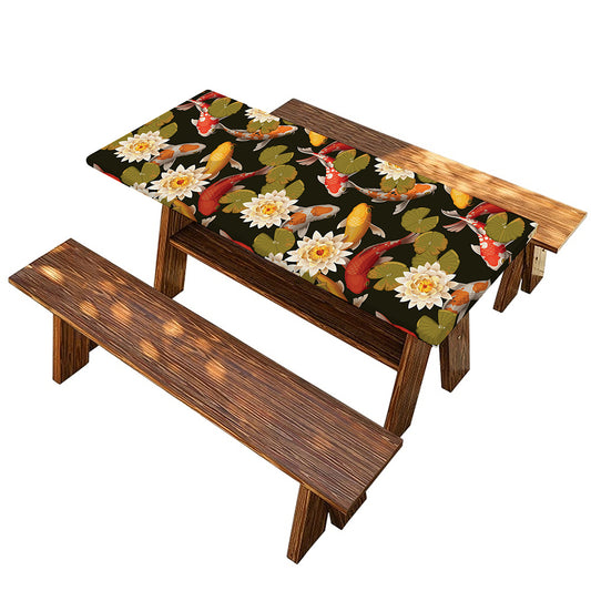 Koi Carp And Lotus Pattern Print Picnic Table Cover