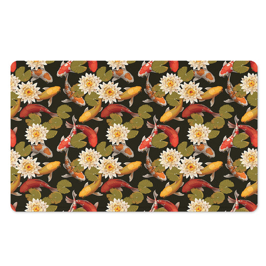 Koi Carp And Lotus Pattern Print Polyester Doormat
