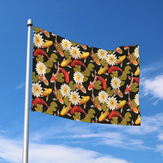 Koi Carp And Lotus Pattern Print Polyester Flag