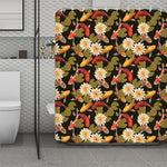 Koi Carp And Lotus Pattern Print Polyester Shower Curtain