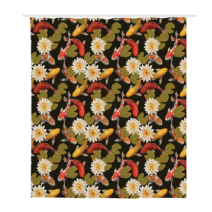 Koi Carp And Lotus Pattern Print Polyester Shower Curtain