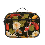 Koi Carp And Lotus Pattern Print Portable Lunch Bag