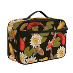 Koi Carp And Lotus Pattern Print Portable Lunch Bag