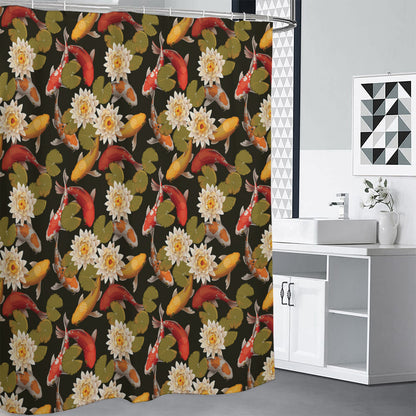 Koi Carp And Lotus Pattern Print Premium Shower Curtain