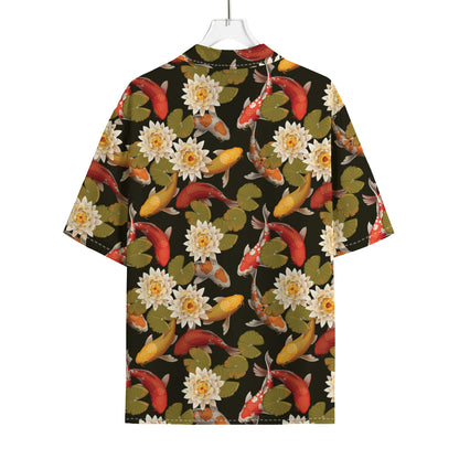 Koi Carp And Lotus Pattern Print Rayon Hawaiian Shirt