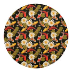 Koi Carp And Lotus Pattern Print Round Blanket