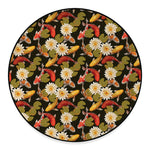 Koi Carp And Lotus Pattern Print Round Floor Mat