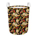 Koi Carp And Lotus Pattern Print Round Laundry Basket