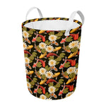 Koi Carp And Lotus Pattern Print Round Laundry Basket