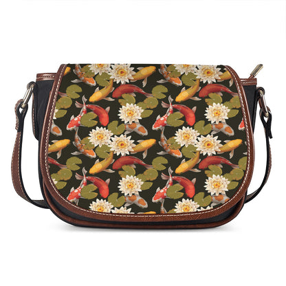 Koi Carp And Lotus Pattern Print Saddle Bag