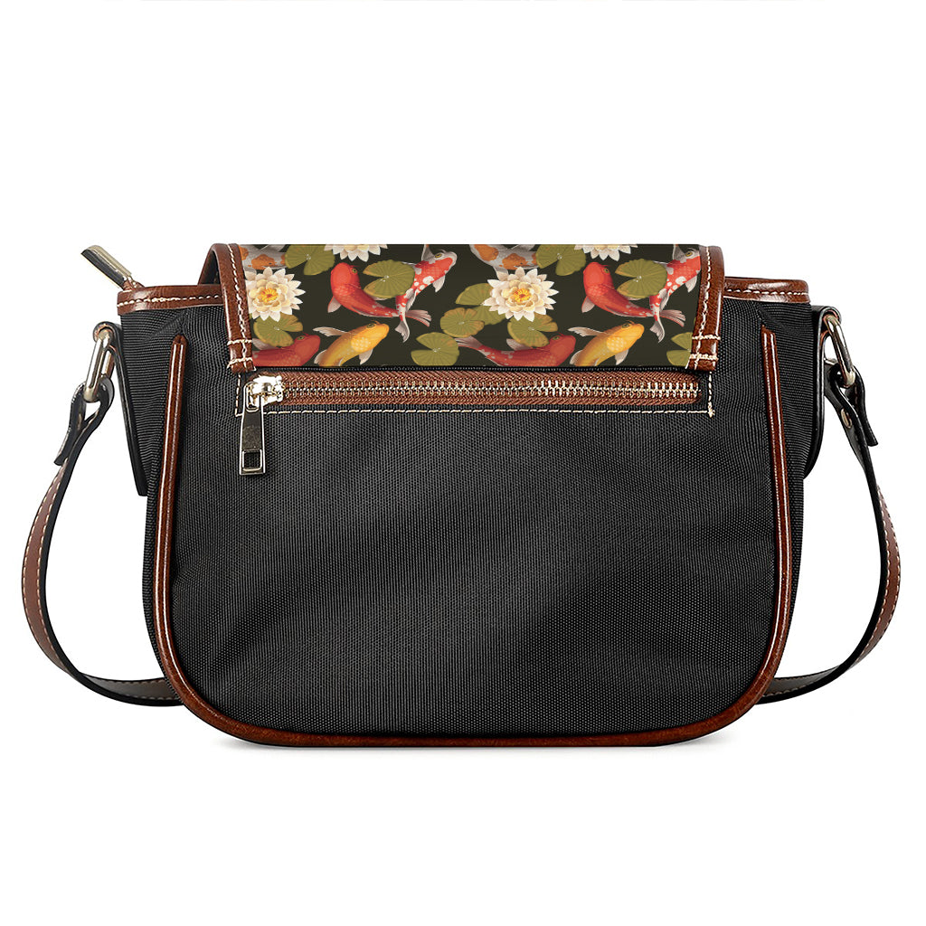 Koi Carp And Lotus Pattern Print Saddle Bag